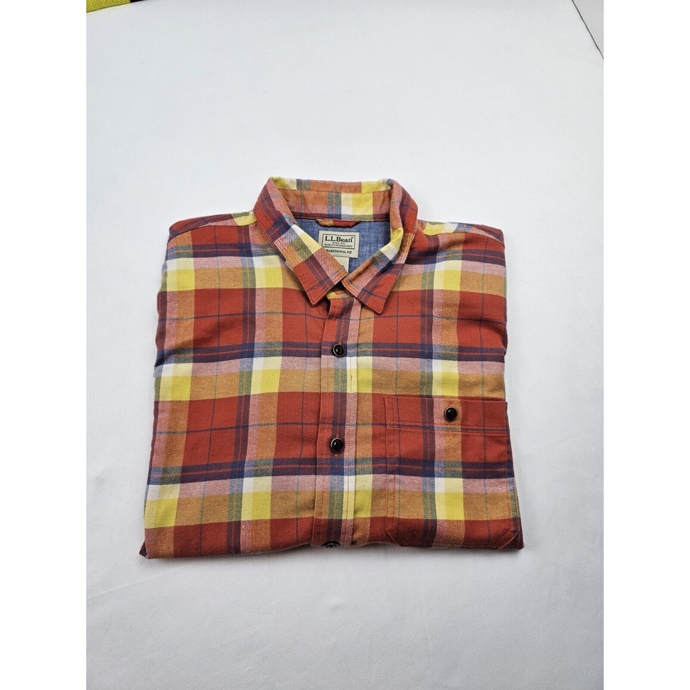 L.L. Bean Plaid Button-Down Shirt in Red, Yellow, Blue
